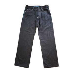 COOGI Mens Jeans Baggy Skater Sz 34x34 Black Silver Embroidered Y2K Hip Hop